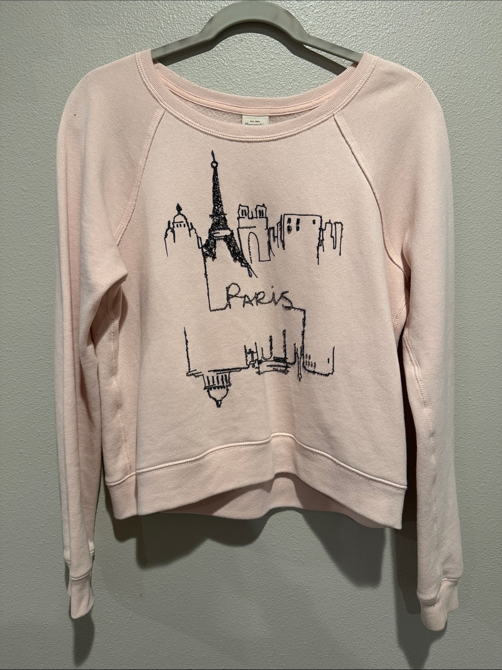 Abercrombie & Fitch Light Pink Paris Graphic Pullover Sweater Size: Medium